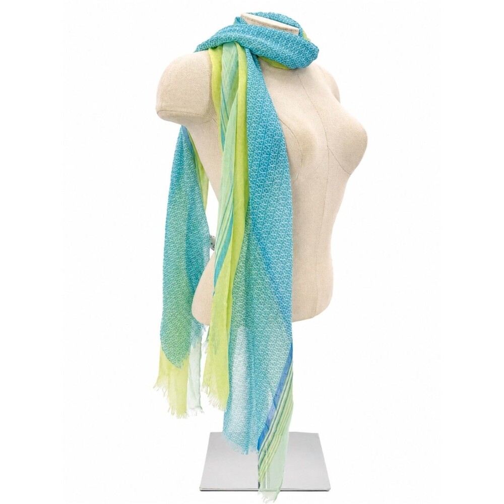 Gap Blue & Green Colorblock Fringe Scarf Wrap Accessory One Size Boho Coastal